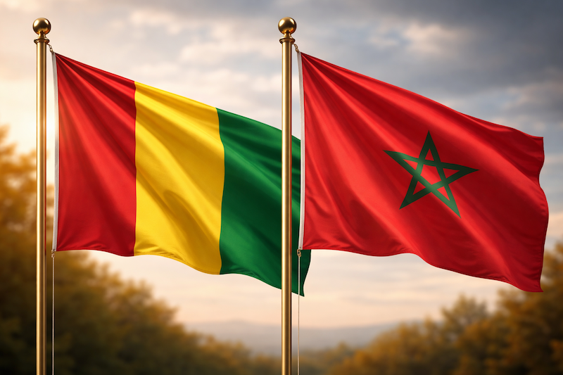 Drapeaux de la Guinée et du Maroc