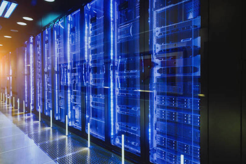 Data center in server room with server racks