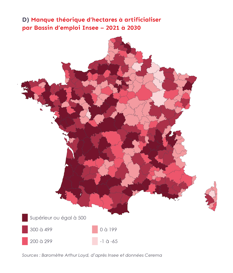 manque théorique d'hectares à artificialiser par Bassin d'emploi Insee 2021 à 2030