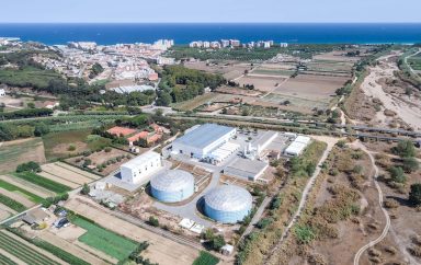 (Blanes, Catalonia August 07, 2017) Desalination plant in view of drone